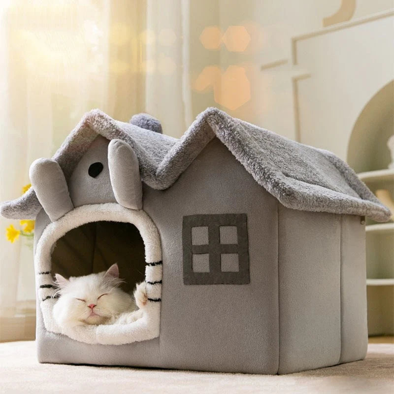 Casa para mascotas de felpa con techo extraíble