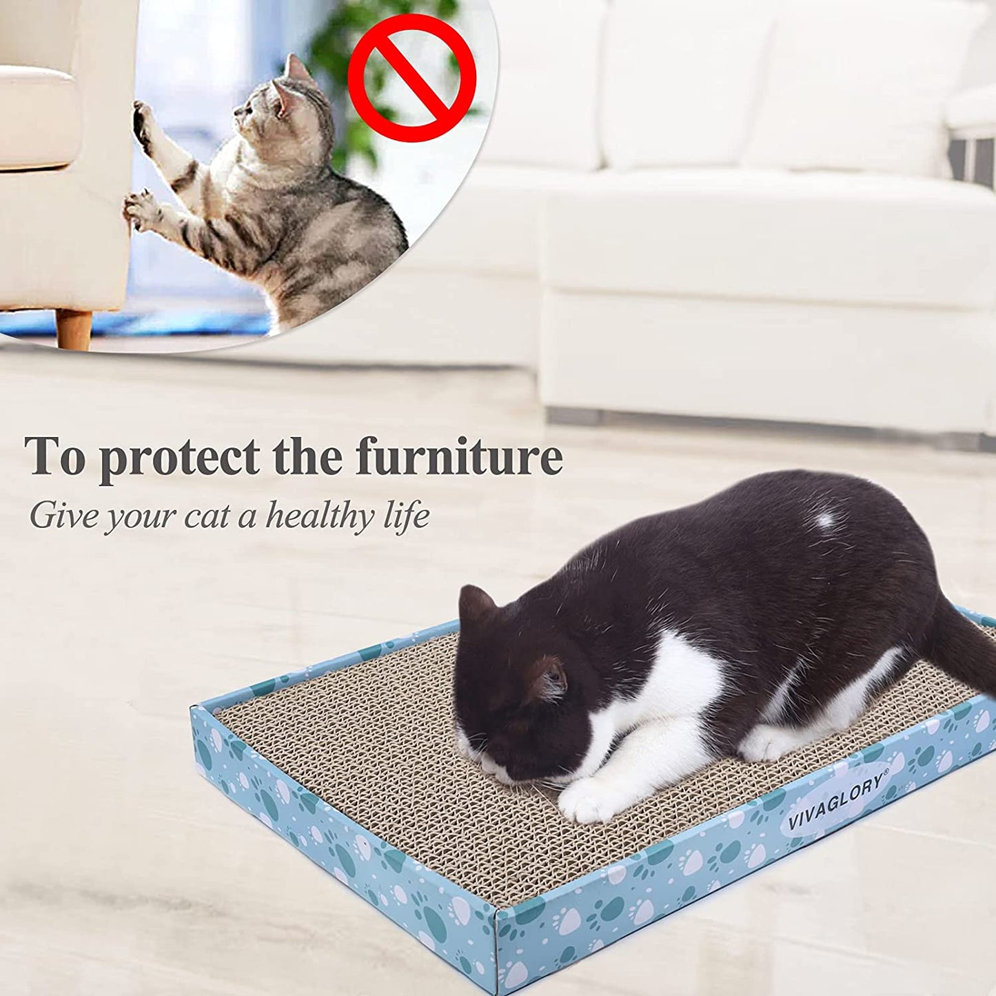 Cat Scratcher Extra Wide with Box of 3 Pack, Reversible Cat Scratching Pad Kitty Corrugated Cardboard Sofa Lounge, Catnip Included