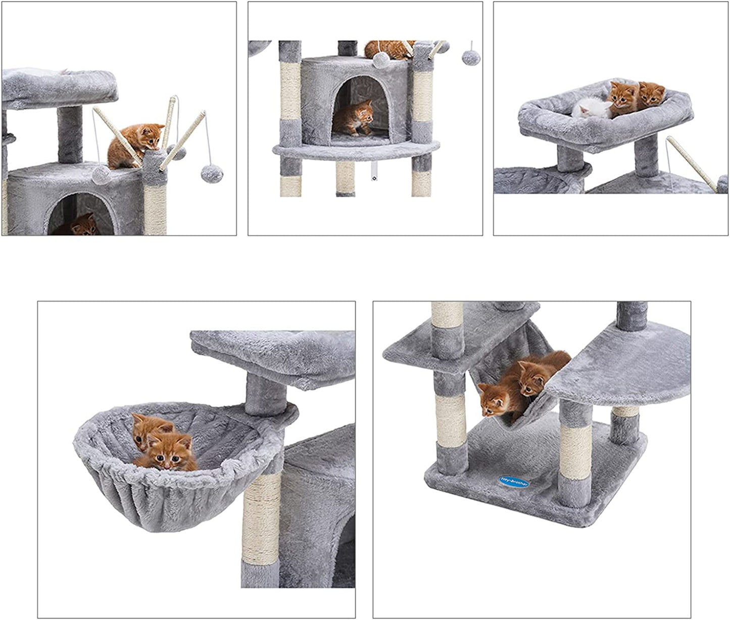 Cat Tree for Indoor Cats, 50 Inch Cat Tower with Scratch Posts, Sturdy Cat House with Large Cat Condo, Cat Perch, Cat Hammock and Interactive Cat Toy Light Gray MPJ016W
