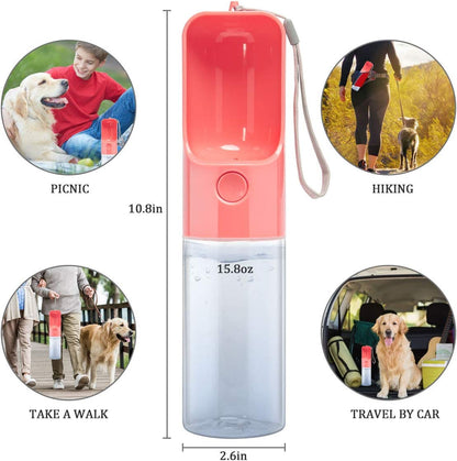 Dog Water Bottle Dispenser,Water Bottle for Dogs,Portable Dog Water Bottles for Walking Travel Pet Doggie Drinking Cup 15Oz (Pink)
