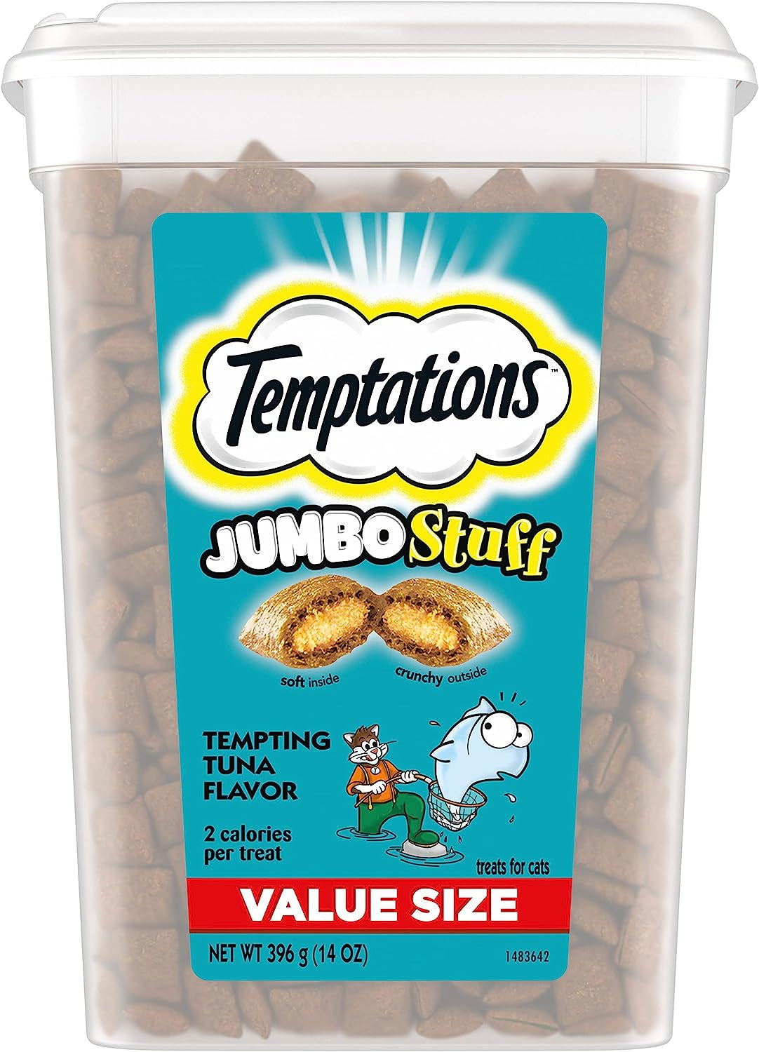 TEMPTATIONS Jumbo Stuff Crunchy and Soft Cat Treats, Tempting Tuna Flavor, 14 Oz. Tub
