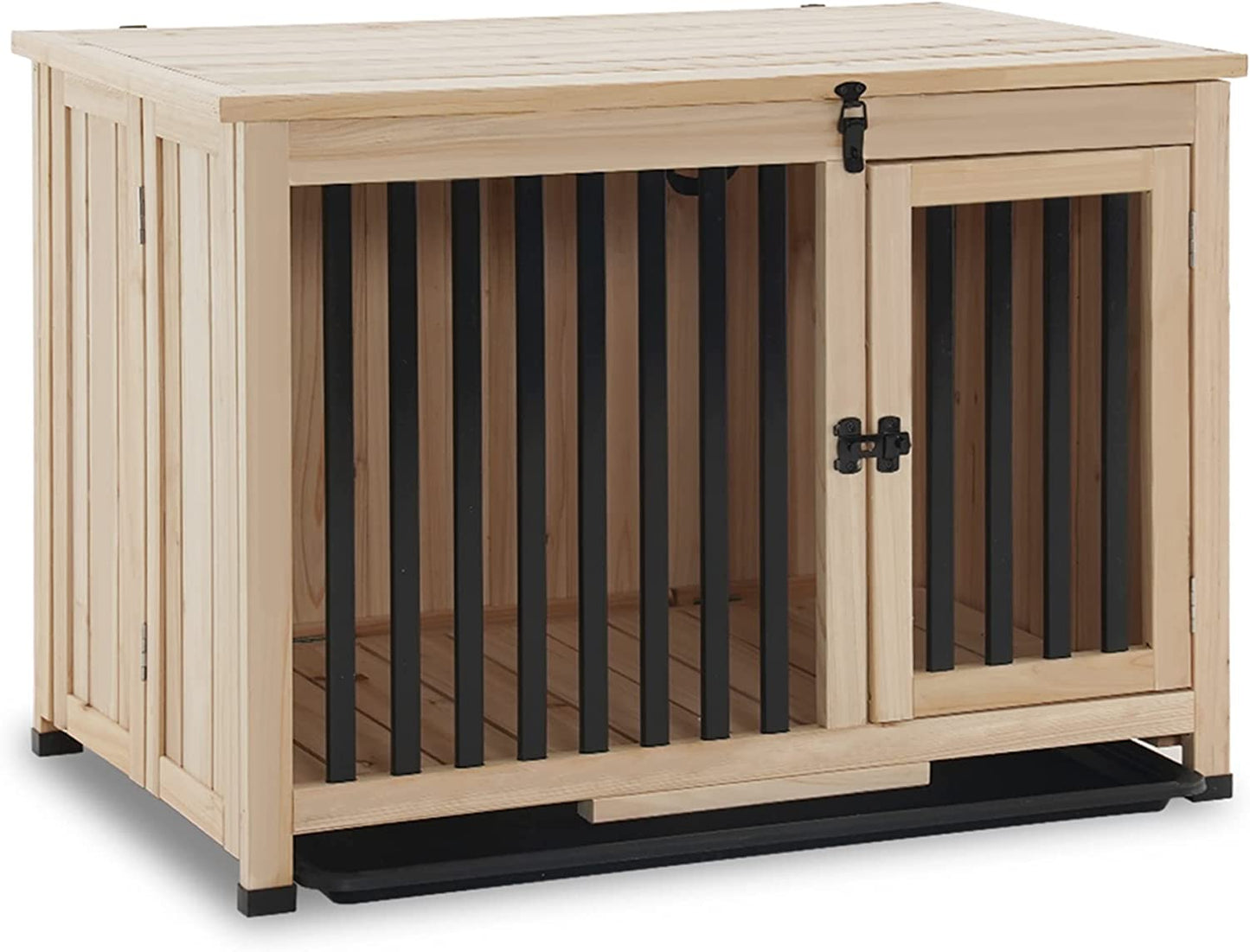 Mcombo Wooden Dog Crate Furniture, 33" Dog Kennel Pet House End Table, Solid Wood Portable Foldable Indoor Cage for Small/Medium Dogs, No Assembly Needed