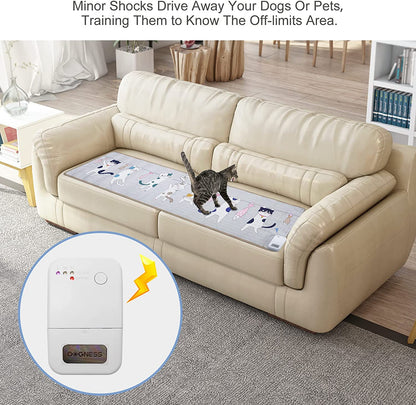 Pet Scat Training Mat, Electric Repellent Mat for Cats and Dogs, Furniture Protector Shock Pad for Couch, Counter, Bed-Cat Pattern