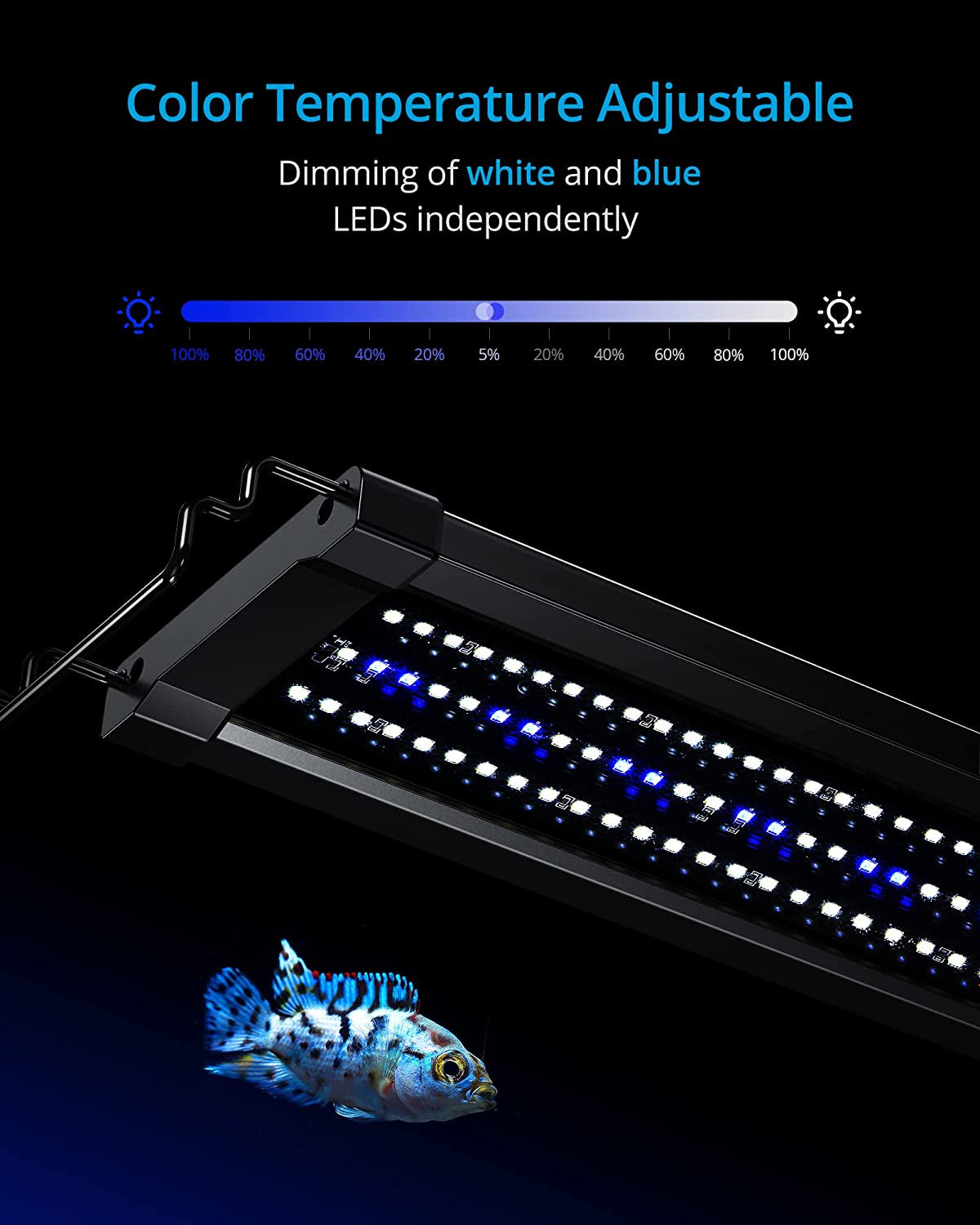 Classicled Gen 2 Aquarium Light, Dimmable LED Fish Tank Light with 2-Channel Control, White and Blue Leds, High Output, Size 18 to 24 Inch, 15 Watts