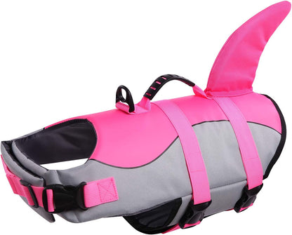 Dog Life Jacket Ripstop Shark Dog Safety Vest Adjustable Preserver with High Buoyancy and Durable Rescue Handle for Small,Medium,Large Dogs, Pink Shark X-Small