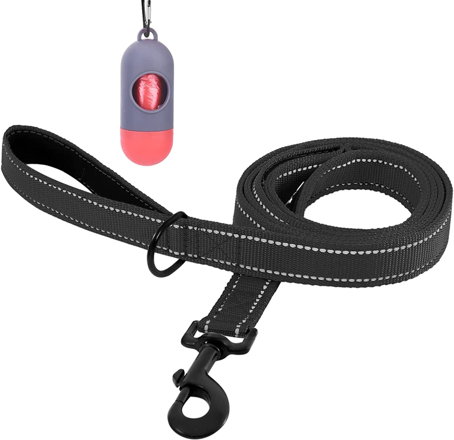 5Ft Dog Leash, Heavy Duty Rope Leash with 2 Padded Handle – Pet Training Lead with 3M Reflective Double Handle for Traffic Control Safety, Perfect for Large Medium or Small Dog (Black)