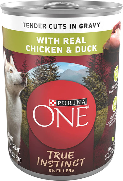 Purina ONE High Protein Wet Dog Food True Instinct Tender Cuts in Dog Food Gravy with Real Chicken and Duck - (12) 13 Oz. Cans