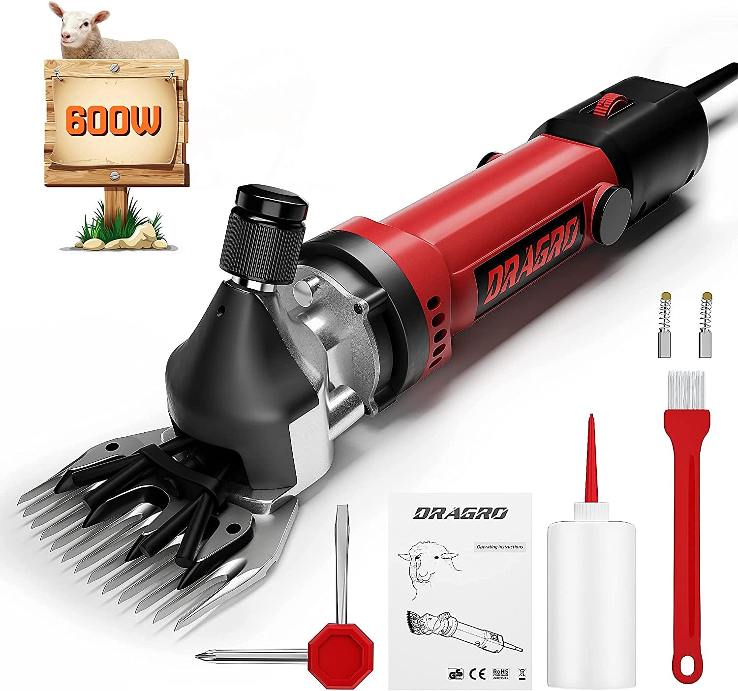 Sheep Clippers 600W, Professional Animal Shearing Machine, Farm Livestock Grooming Kit, Heavy Duty Electric Clippers for Thick Coat Animals (Sheep Clippers-600W)