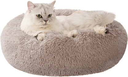 27In Cat Beds for Indoor Cats - Cat Bed with Machine Washable, Waterproof Bottom - Taupe Fluffy Dog and Cat Calming Cushion Bed for Joint-Relief and Sleep Improvement