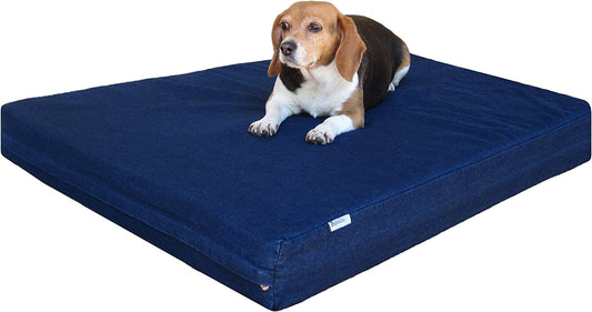 Premium Orthopedic Memory Foam Dog Bed for Medium Large Dogs, Washable Durable Denim Cover, Waterproof and Extra External Pet Bed Case 37"X27"X4"