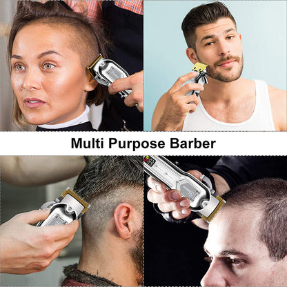Mens Hair Clippers Professional Cordless Hair Beard Trimmer Haircut Grooming Kit Rechargeable Stainless Steel
