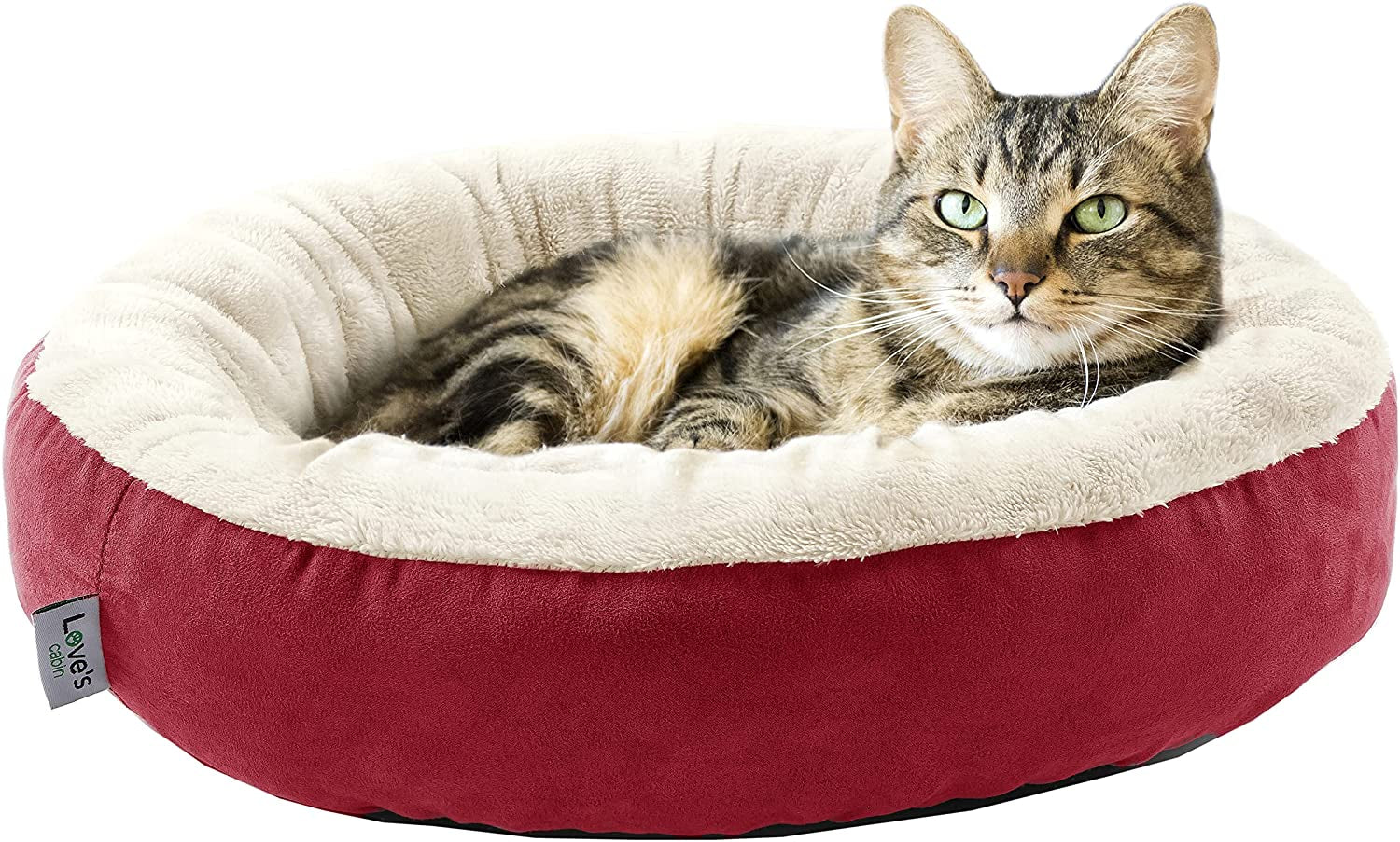 round Donut Cat and Dog Cushion Bed, 20In Pet Bed for Cats or Small Dogs, Anti-Slip & Water-Resistant Bottom, Super Soft Durable Fabric Pet Beds, Washable Luxury Cat & Dog Bed Red