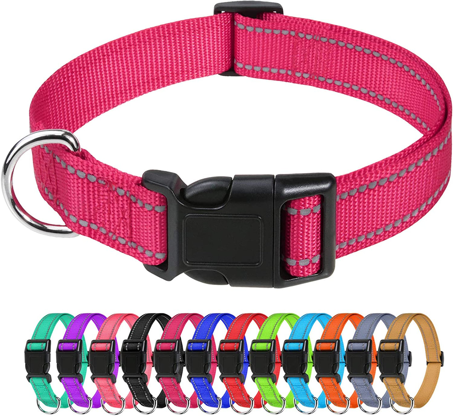 Reflective Nylon Dog Collars, Adjustable Classic Dog Collar with Quick Release Buckle for Small Dogs, Hot Pink, 5/8" Width