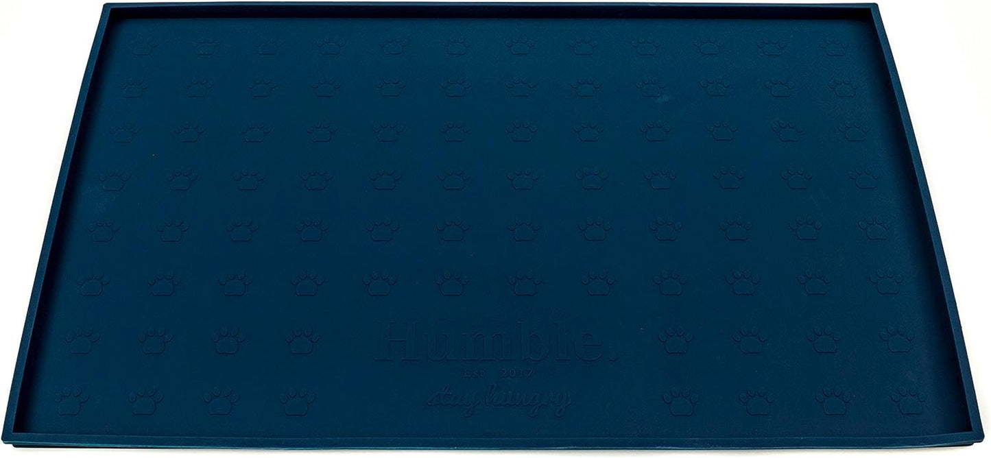 Humble Pet Food Mat Feeding Tray - Non-Slip, Anti-Spill, Raised Dog Food Mat, Easy Clean Waterproof - Premium Quality Silicone - Perfect for Dog Bowl Mat and Cat Feeding Mat Tray, 24" X 16" (Blue)