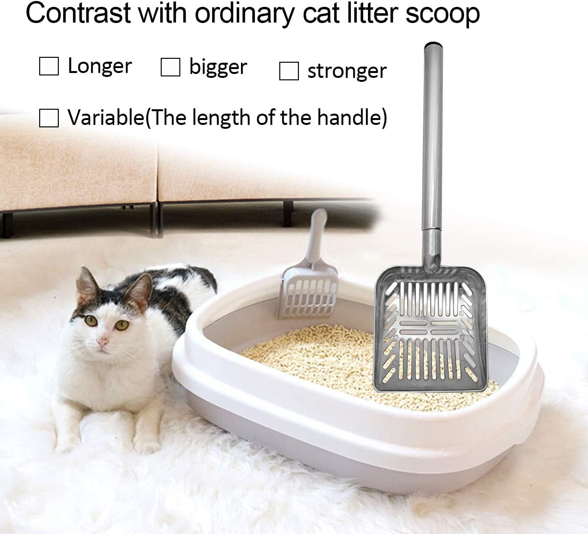 Stainless Steel Cat Litter Scoop 23 Inches Telescoping Litter Scoop with Long Handle Perfect Scooper for Cats and Dogs