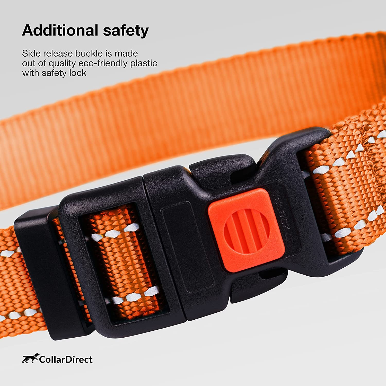 Reflective Dog Collar for a Small, Medium, Large Dog or Puppy with a Quick Release Buckle - Boy and Girl - Nylon Suitable for Swimming (10-13 Inch, Orange)