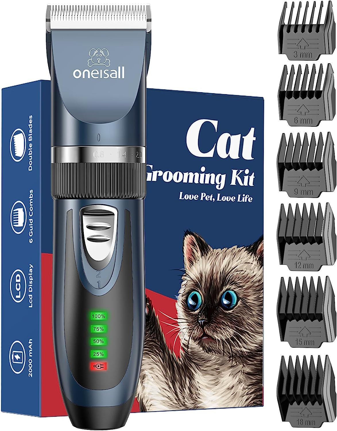 Cat Grooming Clippers for Matted Hair, 2-Speed Cat Grooming Kit Cordless Low Noise Pet Hair Clipper Trimmer for Dogs Cats Animals (Blue)