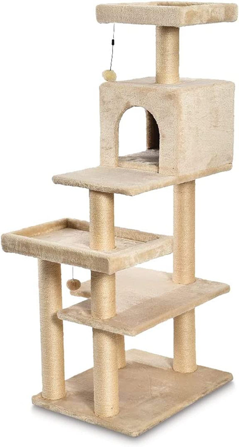 Extra Large Cat Tree Tower with Condo - 24 X 56 X 19 Inches, Beige