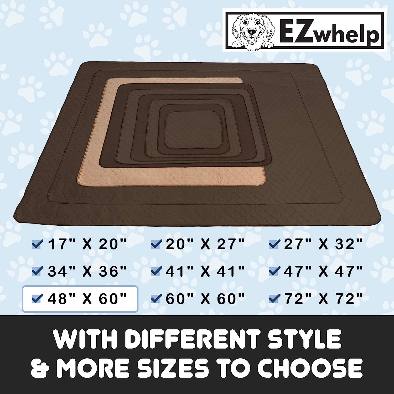 Reusable Dog Pee Pads - Waterproof Training Pads for Dogs - Washable & Sanitary - Rounded Corners - Laminated, Lightweight, and Durable - Perfect Pet Essentials for Puppy Training and Whelping - 48" X 60"
