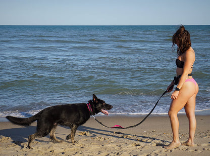 - Premium Hands Free Dog Leash for Running Walking Jogging & Hiking - Adjustable Length Dual Handle Bungee Leash Medium Large Dog Neoprene Padded Handles - Free Running Pouch Pink/Bla