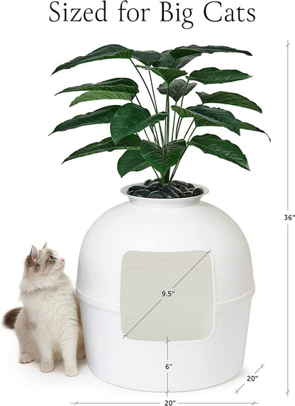 Secret Litter Box by  - Hidden Litter Box Enclosure, Patented Design with Odor Control, Includes Faux Plant, Carbon Filter and Real Stones