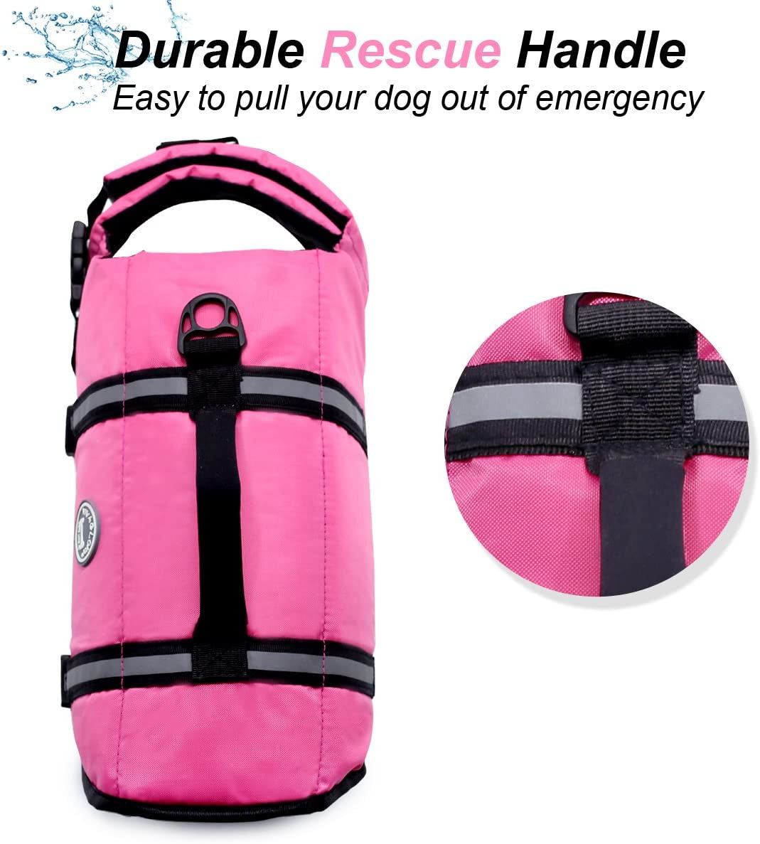 Dog Life Jacket, Dog Life Vest for Swimming & Boating, Ripstop, Pink, Medium