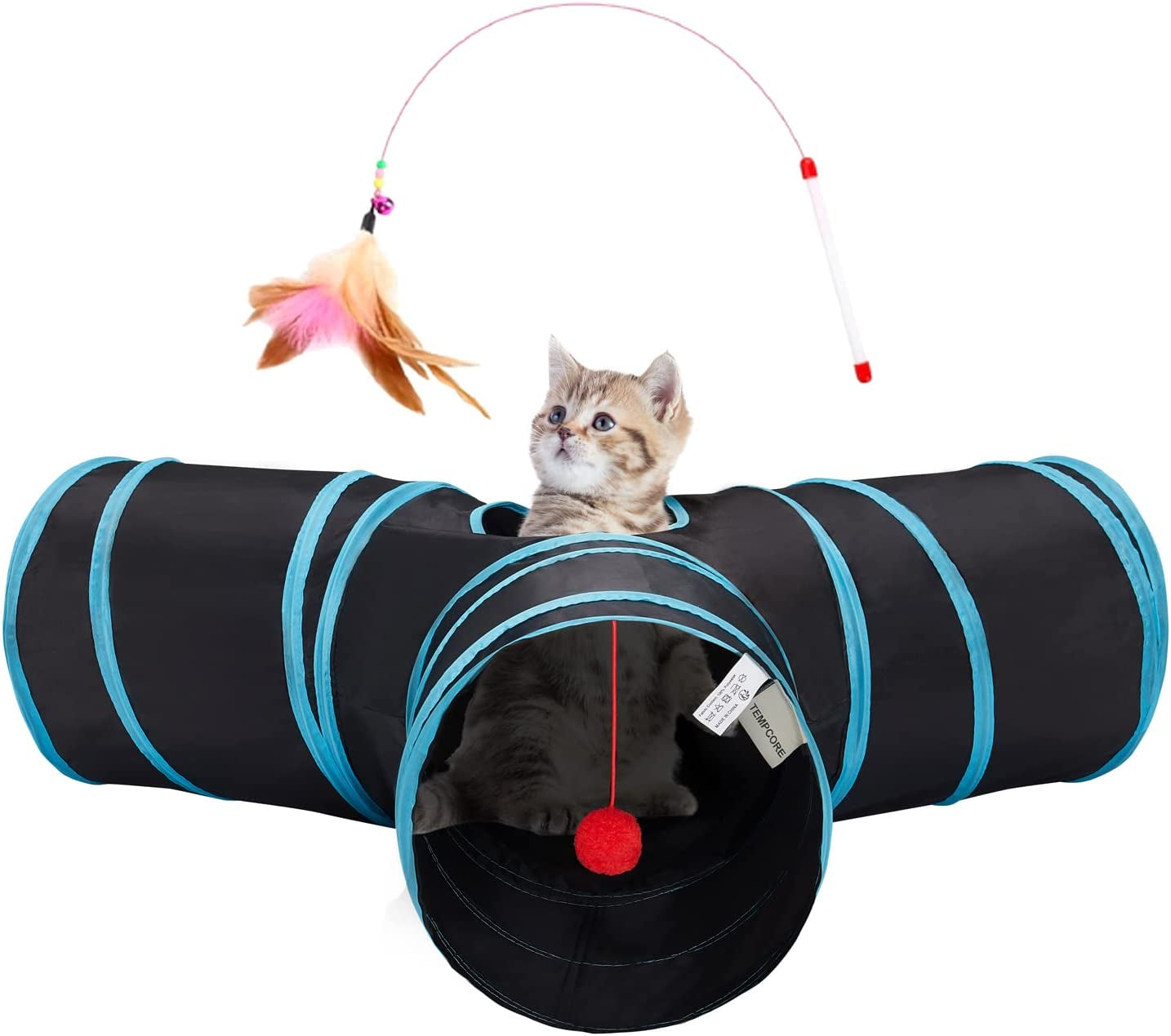 Pet Cat Tunnel Tube Toys 3 Way Collapsible, Tunnels for Indoor Cats，Kitty Bored Peek Hole Toy Ball Cat, Puppy, Kitty, Kitten, Rabbit