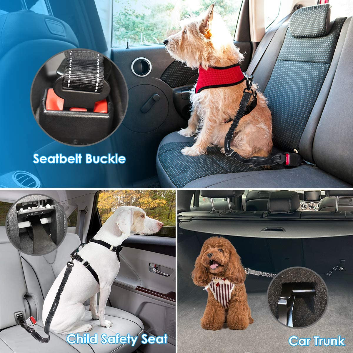 Upgraded 3-In-1 2 Pack Adjustable Pet Seat Belt for Vehicle Nylon Pet Safety Seat Belts Heavy Duty & Elastic & Durable for Dogs, Cats and Pets