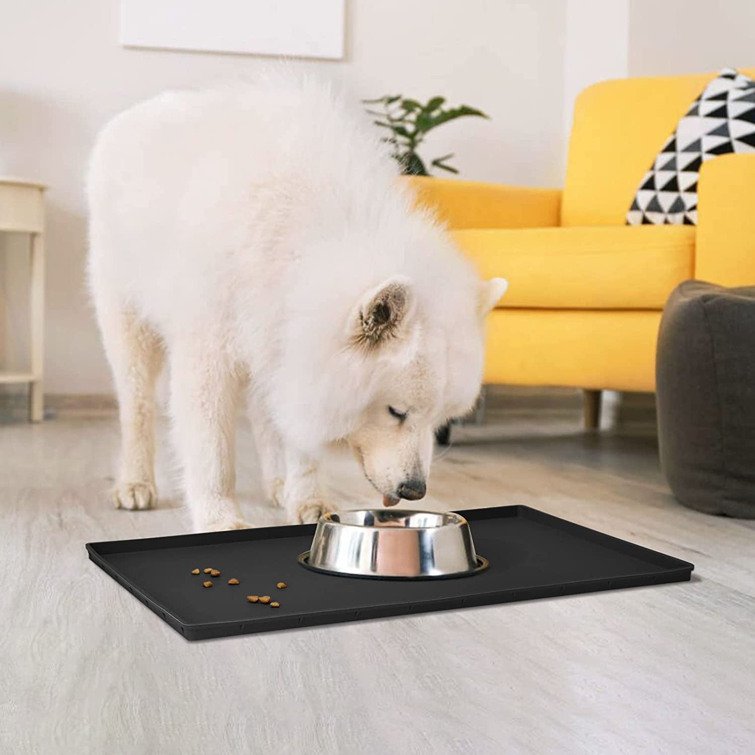 Dog Food Mat,Silicone Waterproof Dog Cat Food Tray,Non Slip Pet Bowl Mats Placemat,Size:(18.5" X 11.5") 0.6",(24" X 16") 0.6",(28" X 18") 0.8",(32" X 24") 1" Raised Edge