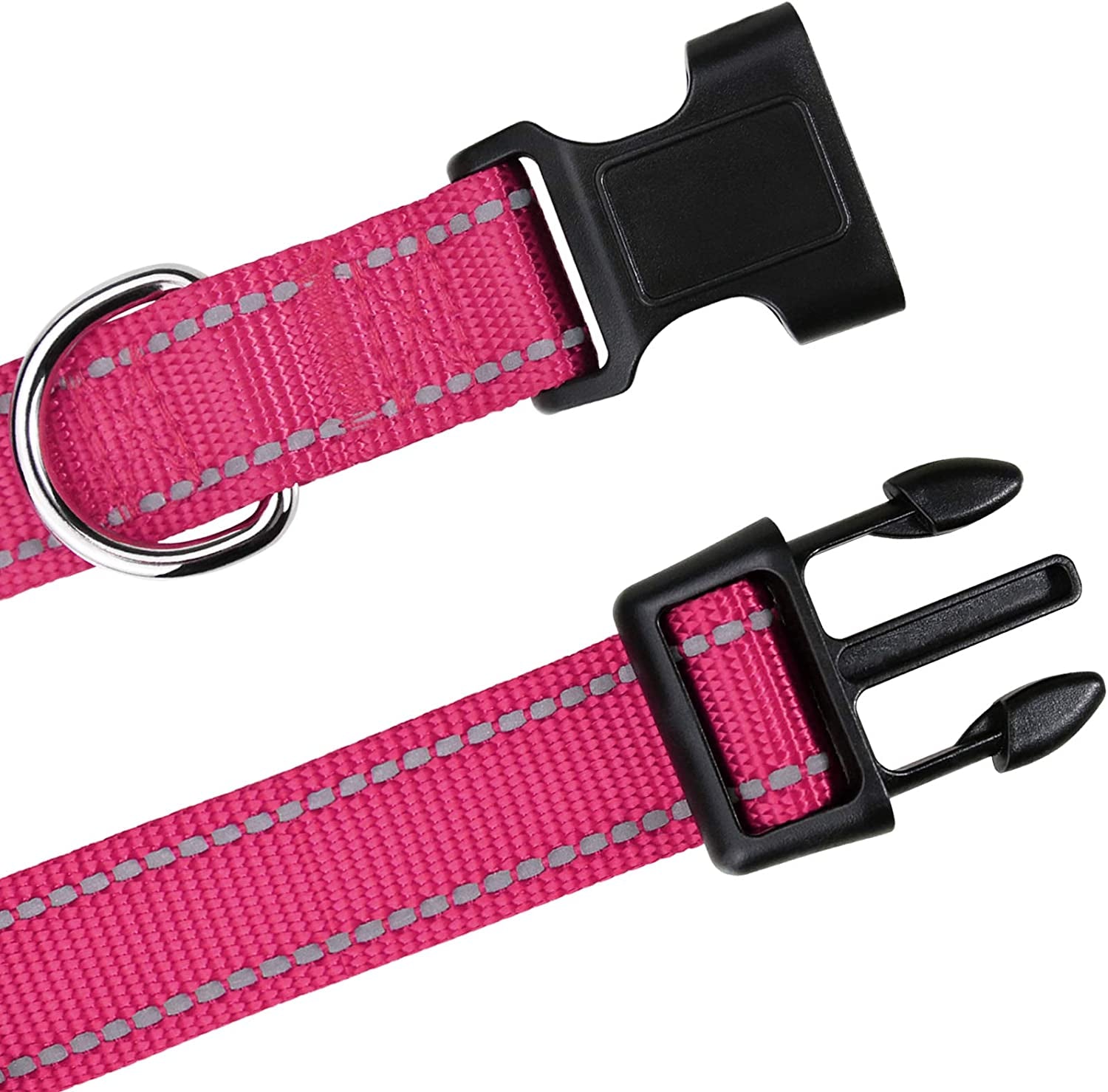 Reflective Nylon Dog Collars, Adjustable Classic Dog Collar with Quick Release Buckle for Small Dogs, Hot Pink, 5/8" Width