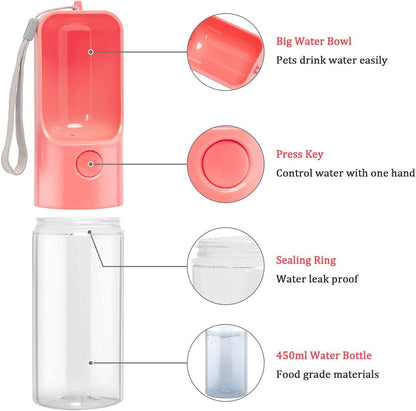 Dog Water Bottle Dispenser,Water Bottle for Dogs,Portable Dog Water Bottles for Walking Travel Pet Doggie Drinking Cup 15Oz (Pink)