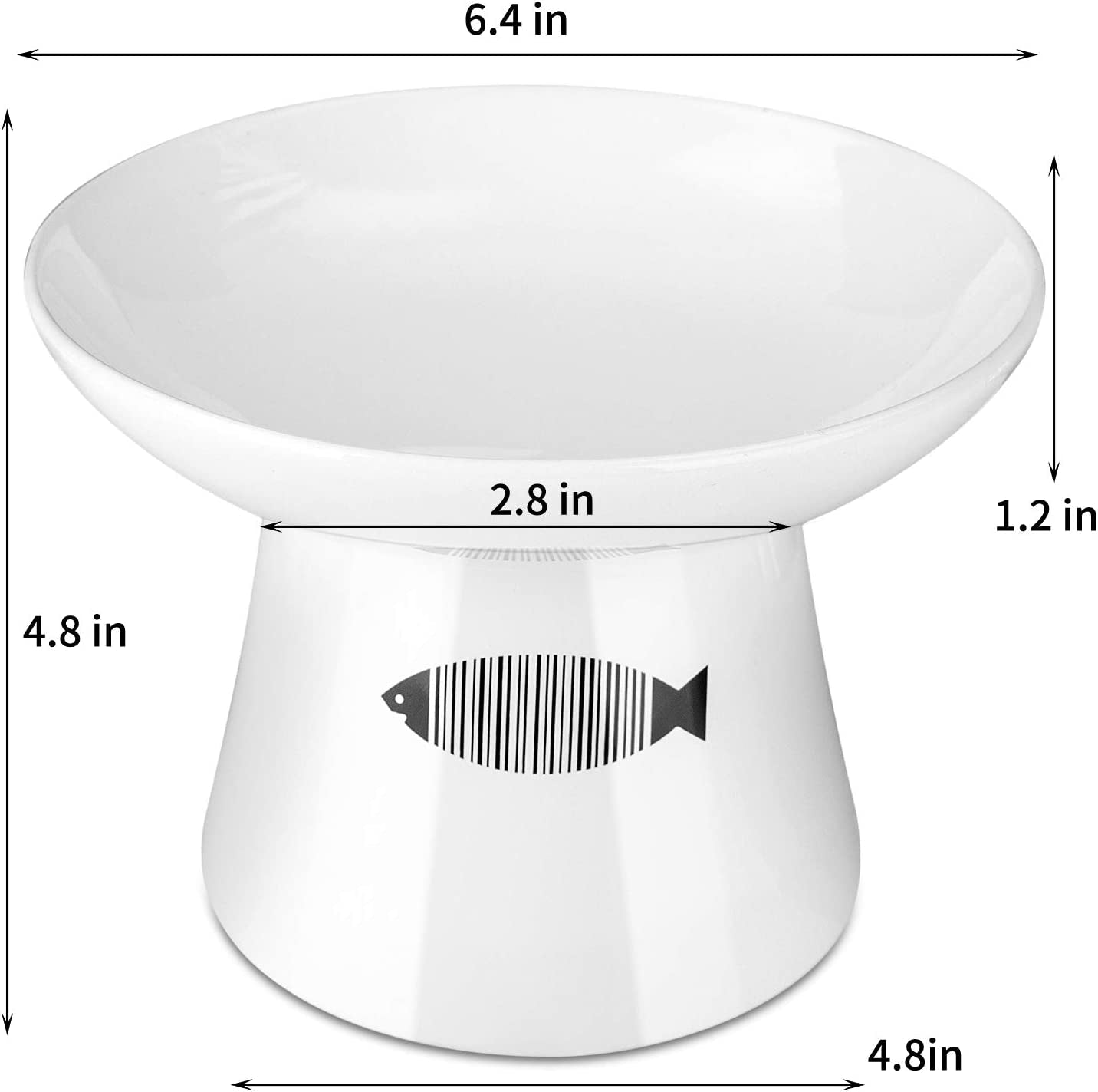 Cat Raised Food/Water Bowl for Elder Big Cats, Non-Skid 4.8X6.4In Premium Ceramic Cat Bowls with Stand, Sturdy and Anti-Fall… (White)