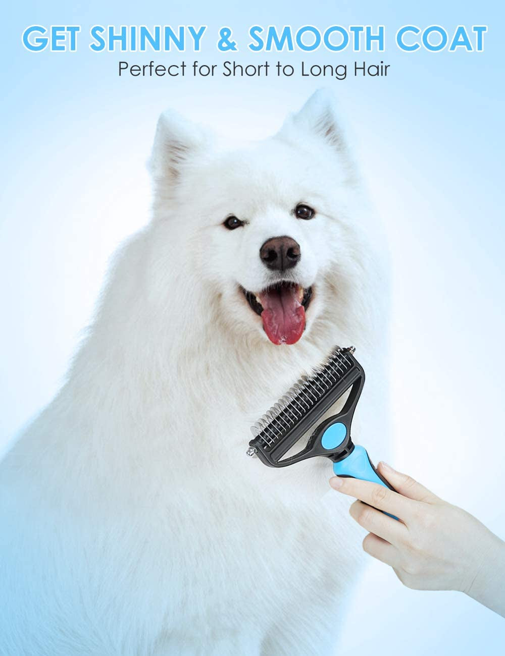 Malsipree Pet Grooming Brush, 2 in 1 Deshedding Tool & Undercoat Rake Dematting Comb for Mats & Tangles Removing, Reduces Shedding up to 95%, Great for Short to Long Hair of Medium Large Dogs
