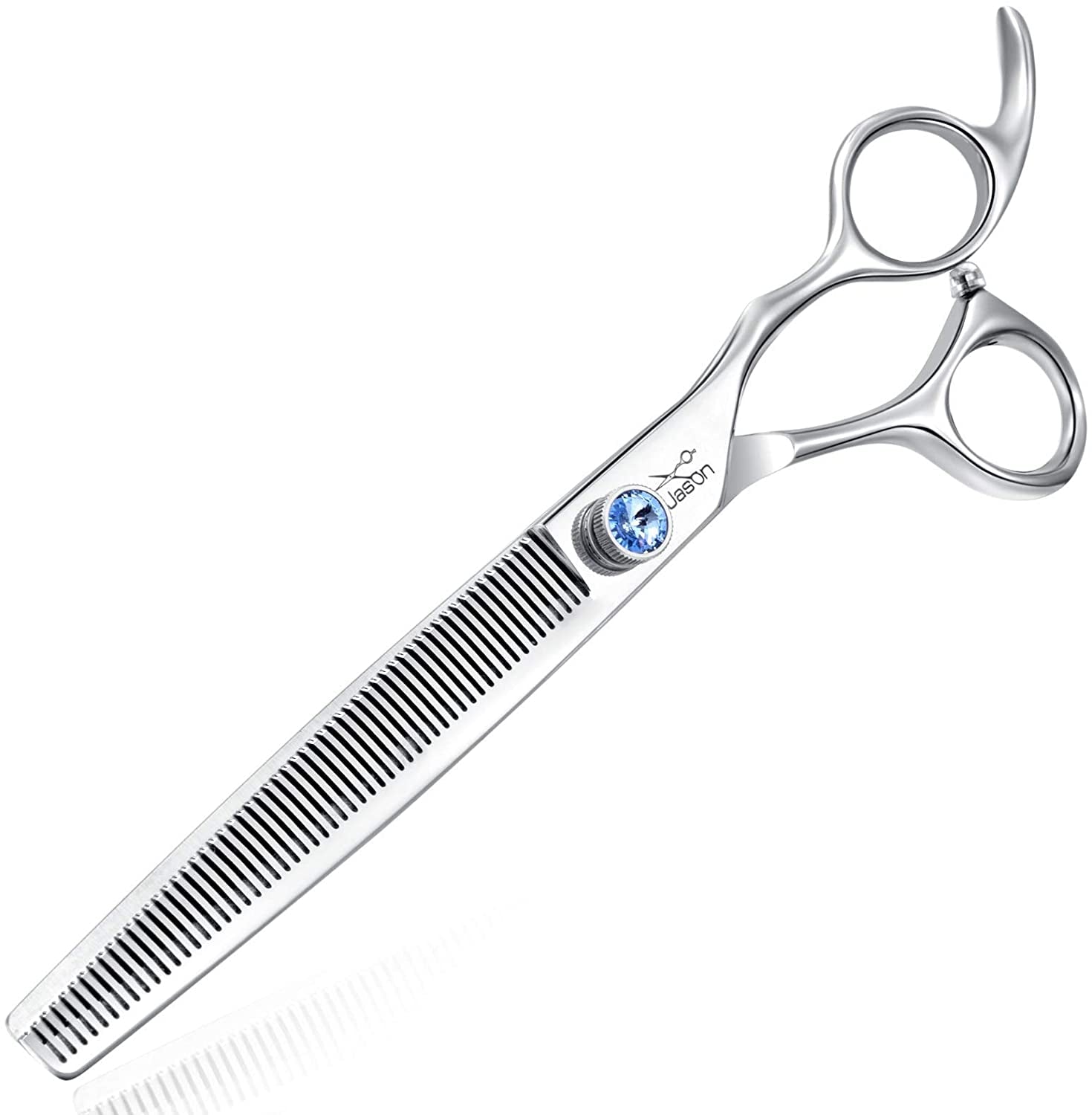 7.5" 56-Tooth Blending Dogs Grooming Scissors Cats Thinning Shears Pets Blender Thinner Trimming Texturizing Kit with Offset Handle Blue Jewelled Screw (7.5 Inch)
