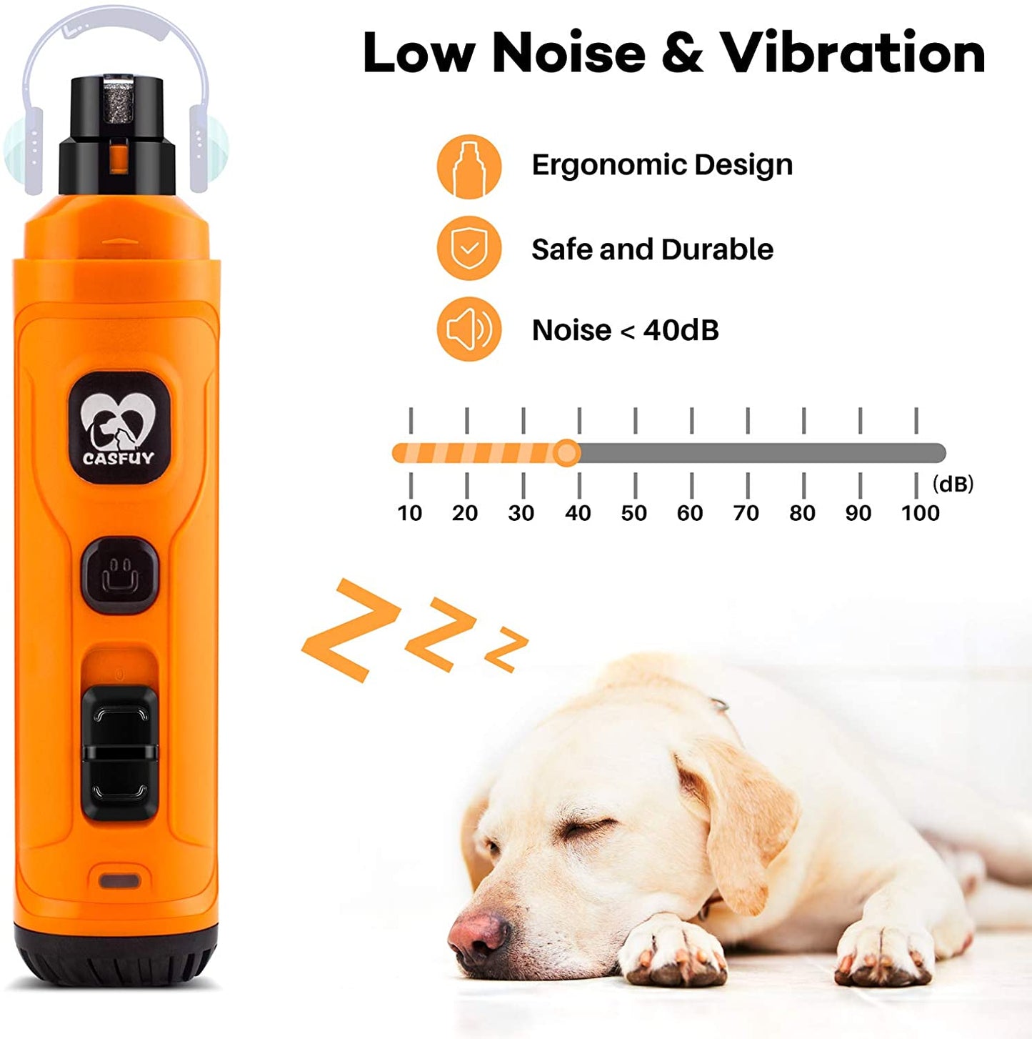 Dog Nail Grinder with 2 LED Light - New Version 2-Speed Powerful Electric Pet Nail Trimmer Professional Quiet Painless Paws Grooming & Smoothing for Small Medium Large Dogs and Cats (Orange)