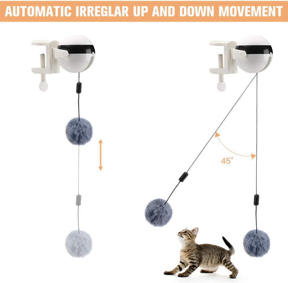 Automatic Interactive Cat Toys - Cat Teaser Ball with 4 Refills - Cat Plush Toy & Feather Toy - up and down for Indoor Cats
