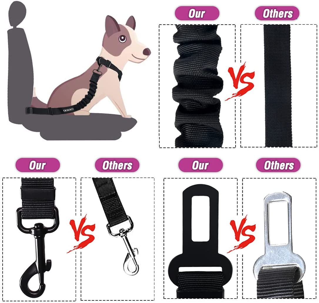 Dog Seat Belt,3 Piece Set Retractable Dog Car Adjustable Seatbelts for Vehicle Nylon Pet Safety Heavy Duty & Elastic & Durable Car Harness for Dogs