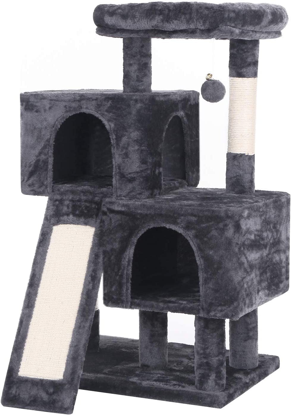 Cat Tree Condo with Sisal Scratching Posts, Scratching Board, Plush Perch and Dual Houses, Cat Tower Furniture Kitty Activity Center Kitten Play House, Grey MMJ10B