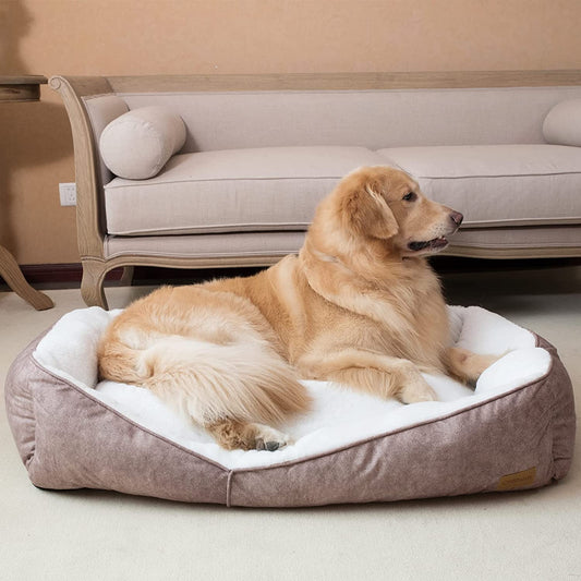 Coohom Rectangle Washable Dog Bed,Warming Comfortable Square Pet Bed Simple Design Style,Durable Dog Crate Bed for Medium Large Dogs (30 INCH, Brown)