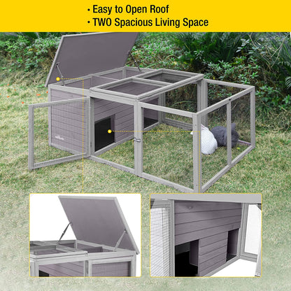Rabbit Hutch Outdoor Large, Bunny Cage Indoor for 2 Rabbits, Poultry Playpen Duck Cage Playpen for Small Animals with Easy to Clean PVC Layer