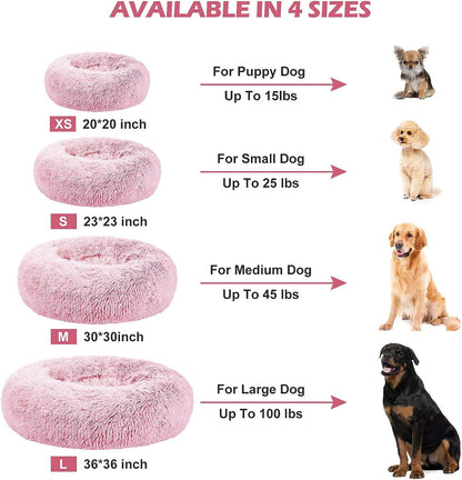 Dog Beds for Medium Small Dogs Round, Cat Cushion Bed, Calming Pet Beds Cozy Fur Donut Cuddler Improved Sleep, Washable, Non-Slip Bottom