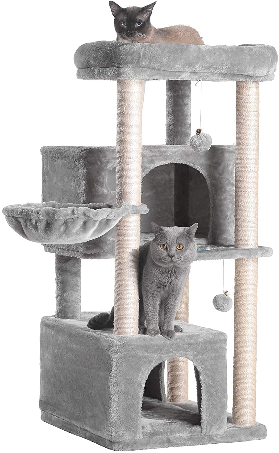 Cat Tree,Multi-Level Cat Condo for Large Cat Tower Furniture with Sisal-Covered Scratching Posts, 2 Plush Condos, Big Plush Perches MPJ011W