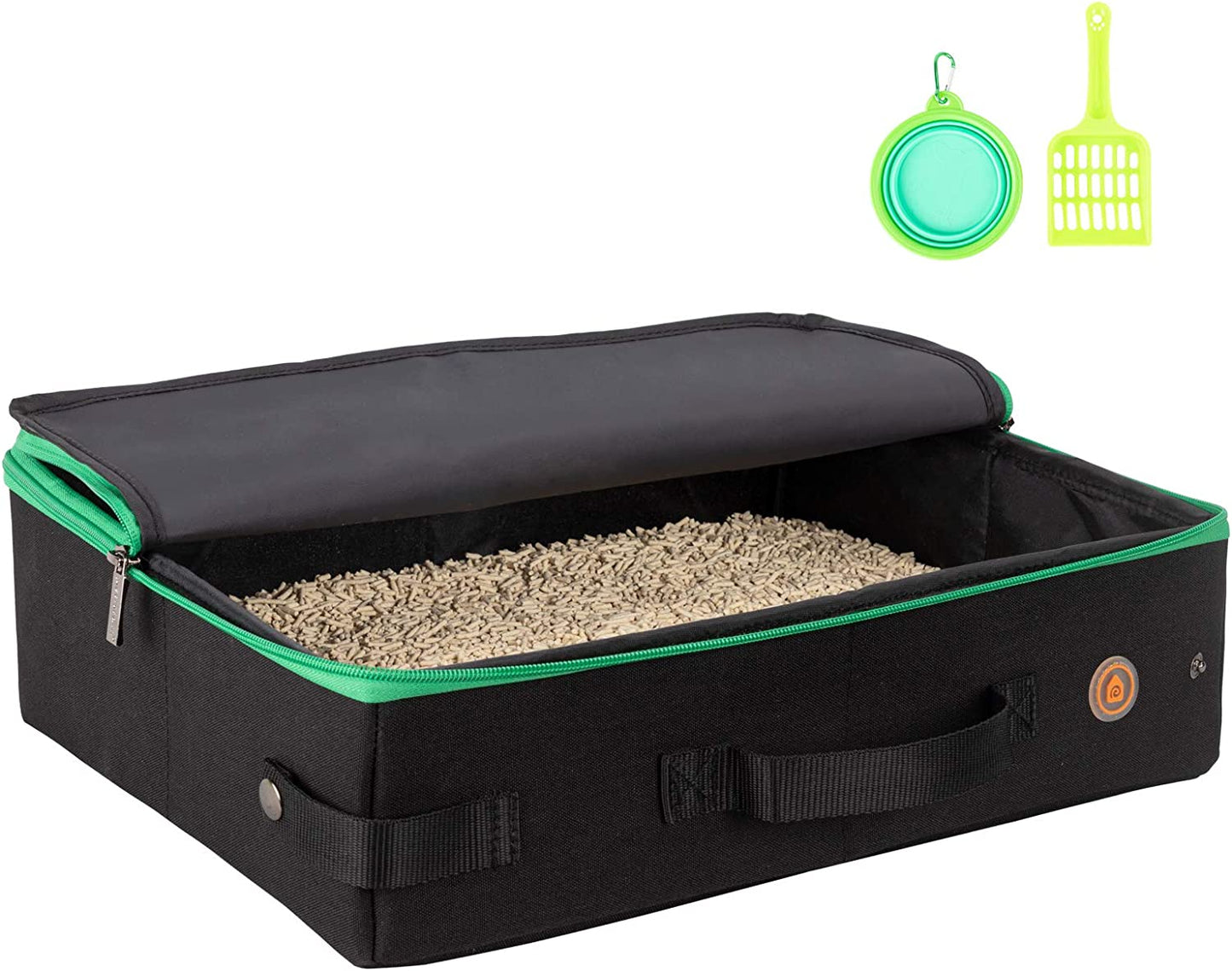 Portable Cat Travel Litter Box with Zipped Lid, Medium, No Leakage, No Smell, Easy to Carry, Easy to Use in Hotels, Car, Black