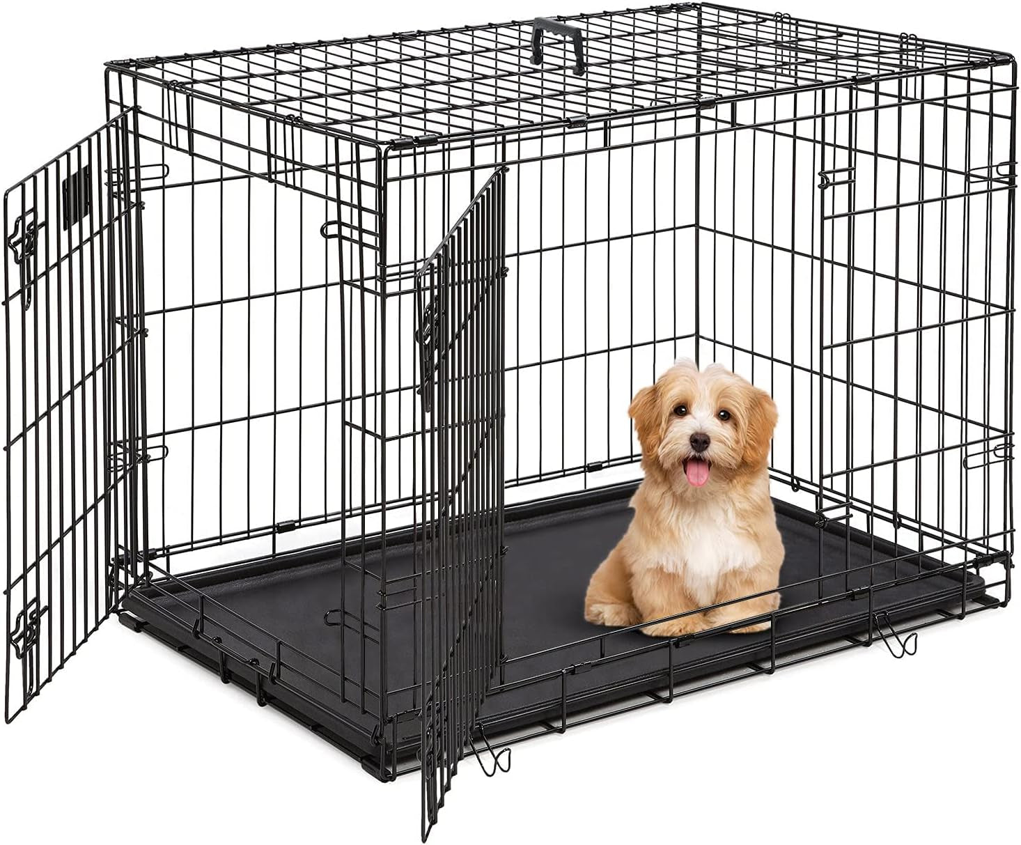 Dog Cage Dog Crate Dog Kennel Folding Metal Pet Crate for Small/Medium/Large Dogs 36 Inch Double Doors Puppy Kennel with Divider Panel Indoor Outdoor Travel Use(Black)