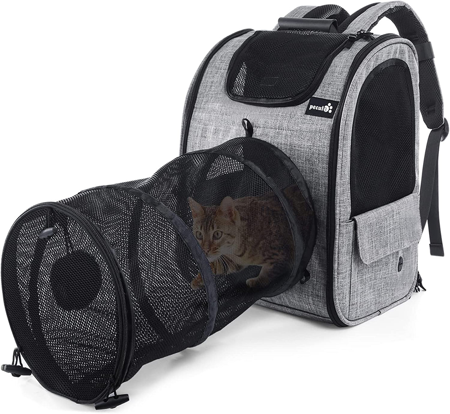 Pet Carrier Backpack with Tunnel, Dog Carrier Backpack Expandable Tunnel and Breathable Mesh for Cats Puppies, Pet Backpack Bag for Hiking Travel Camping Outdoor Hold Pets up to 18 Lbs