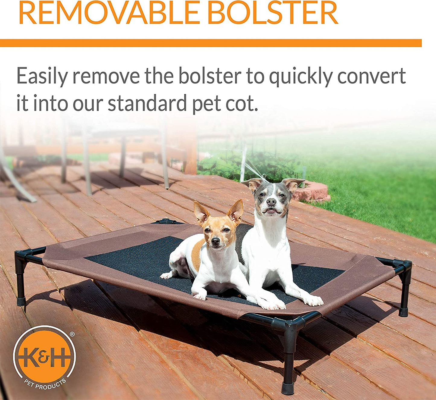 K&H Pet Products Original Bolster Pet Cot Outdoor Elevated Dog Bed with Removable Bolsters - Chocolate/Black Mesh, Large 30 X 42 X 7 Inches