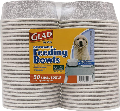 Glad for Pets Disposable Feeding Bowls | Small Dog Bowls in Gray Pattern | 1.75 Cup Feeding Size, 50 Count - Dog Bowls Are Great for Dry and Wet Dog Food or Water (FF12275)