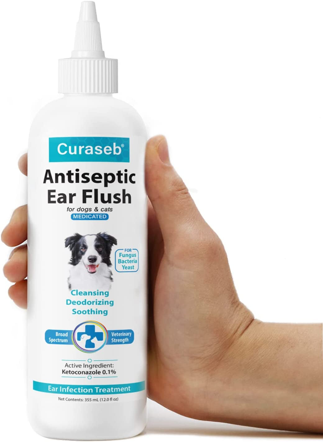 Curaseb Dog Ear Infection Treatment Solution – Soothes Itchy & Inflamed Ears – Cleans Debris and Buildup - 12Oz