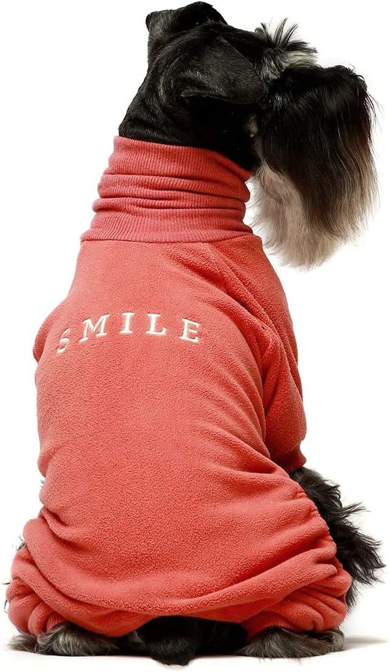 Embroidery Dog Clothes Turtleneck Thermal Fleece Puppy Pajamas Doggie Outfits Cat Onesies Jumpsuits Coral Medium