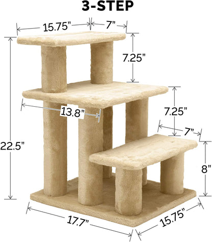 Furhaven Steady Paws Multi-Step Pet Stairs for High Beds & Sofas - Cream, 3-Step